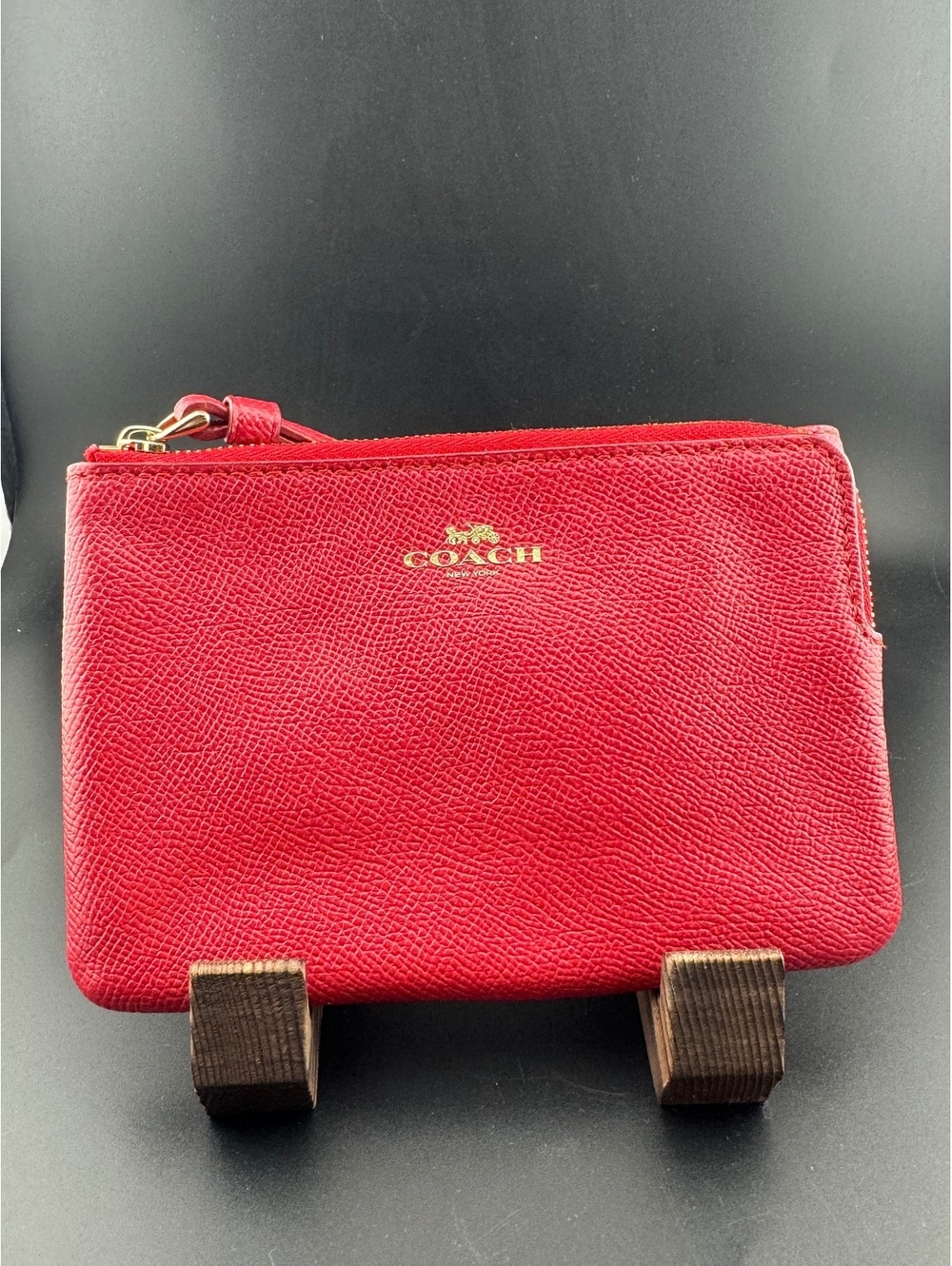 Coach Red Leather Wristlet Pouch with Gold Logo